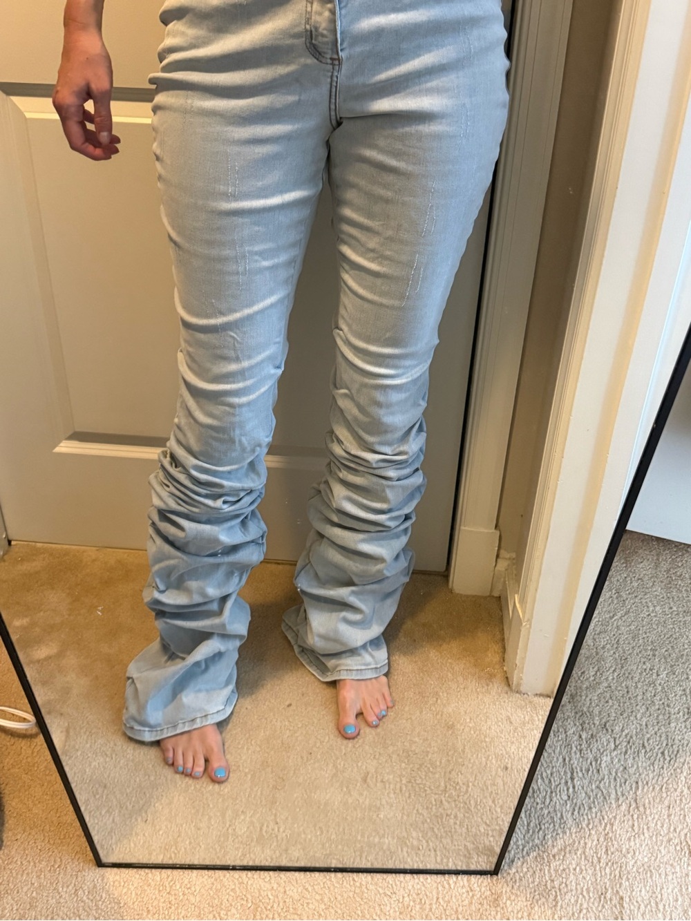 AKIRA Light Blue Flare Jeans with Stacked Hem